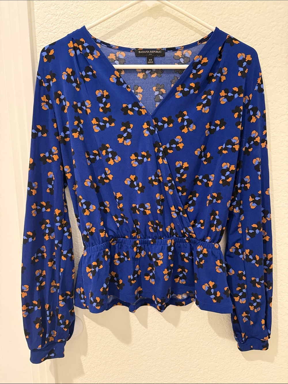 Banana Republic Royal Blue Floral Wrap Peplum Blouse